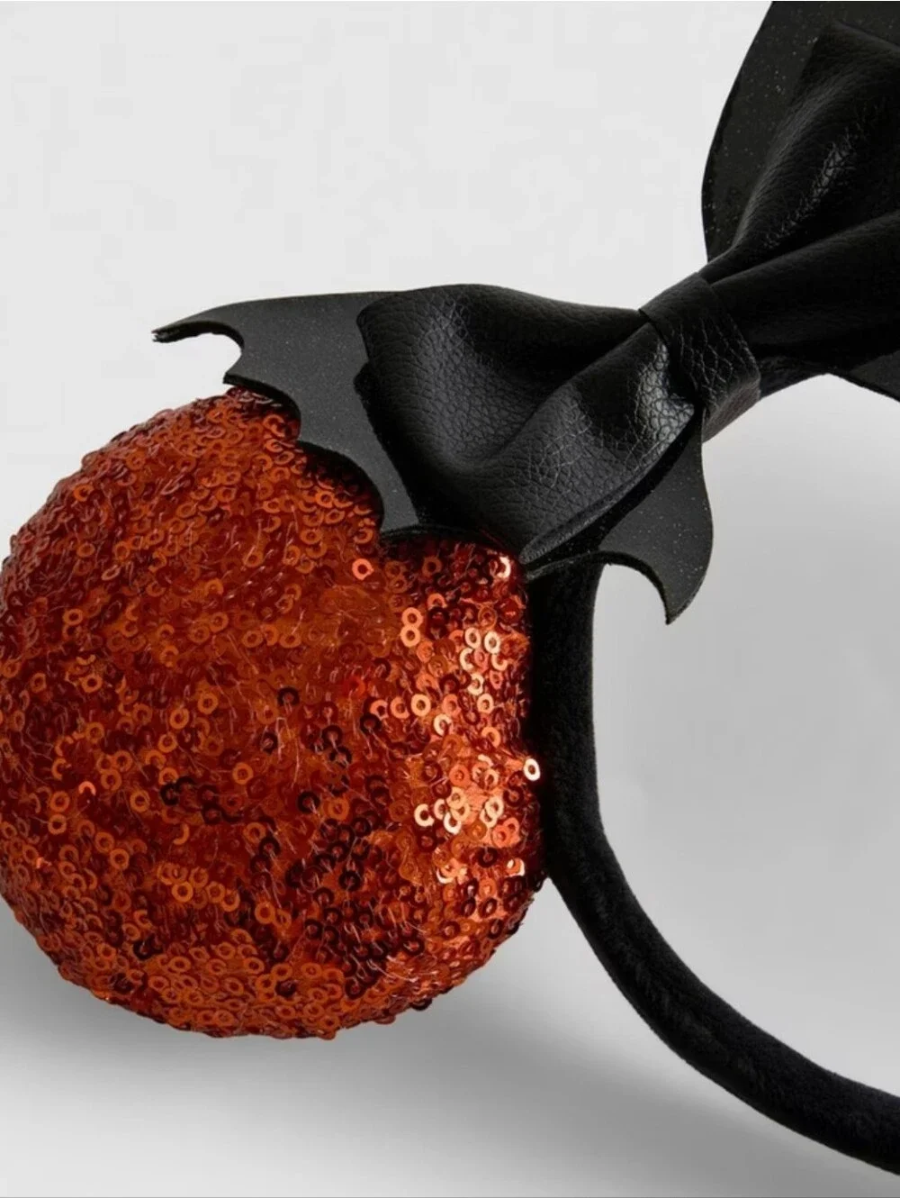 Disney Sequin Pumpkin Orange Minnie Ear Headband with Black Bow Primark